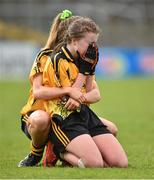 7 March 2016; Coláiste Iosagain, Stillorgan, Dublin, players Muireann Ni Ghormain and Kim Ni Fhearain after the final whistle. Lidl All Ireland Senior A Post Primary Schools Championship Final, Coláiste Iosagain, Stillorgan, Dublin v Scoil Mhuire, Carrick on Suir, Tipperary. Nowlan Park, Kilkenny. Picture credit: Matt Browne / SPORTSFILE