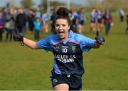 7 March 2016; Gallen C.S. Ferbane joint captain Aoife Corbett celebrates after victory over Scoil Phobail Sliabh Luachra, Rathmore. Lidl All Ireland Senior C Post Primary Schools Championship Final, Gallen C.S. Ferbane, Offaly v Scoil Phobail Sliabh Luachra, Rathmore, Kerry. Mick Neville Park, Rathkeale, Co. Limerick. Picture credit: Diarmuid Greene / SPORTSFILE