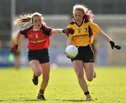 7 March 2016; Billy-Kate Huggard, Coláiste Iosagain, Stillorgan, Dublin, in action against Jodie Nugent, Scoil Mhuire, Carrick on Suir, Tipperary. Lidl All Ireland Senior A Post Primary Schools Championship Final, Coláiste Iosagain, Stillorgan, Dublin v Scoil Mhuire, Carrick on Suir, Tipperary. Nowlan Park, Kilkenny. Picture credit: Matt Browne / SPORTSFILE