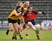 7 March 2016; Angela McGuigan, Scoil Mhuire, Carrick on Suir, Tipperary, in action against Laoise Nic An Tuille, Coláiste Iosagain, Stillorgan, Dublin. Lidl All Ireland Senior A Post Primary Schools Championship Final, Coláiste Iosagain, Stillorgan, Dublin v Scoil Mhuire, Carrick on Suir, Tipperary. Nowlan Park, Kilkenny. Picture credit: Matt Browne / SPORTSFILE