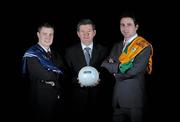 19 February 2010; Pictured ahead of their AIB GAA Football Senior Club Championship Semi-Final on Sunday, 21st of February, are Conor McGourty, left, of St Gall's, Belfast, Co. Antrim, and Kieran Comer, Corofin, Co. Galway, right, with Billy Finn, General Manager, AIB Bank. RDS, Ballsbridge, Dublin. Picture credit: Brendan Moran / SPORTSFILE