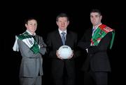 19 February 2010; Pictured ahead of their AIB GAA Football Senior Club Championship Semi-Final on Sunday, 21st of February, are Paul Cahillane, of Portlaoise, Co. Laois, left, and Darren Hickey, Kilmurry Ibrickane, Co. Clare, right, with with Billy Finn, General Manager, AIB Bank. RDS, Ballsbridge, Dublin. Picture credit: Brendan Moran / SPORTSFILE