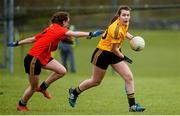 7 March 2016; Yasemin Yelbasi, Holy Rosary College Mountbellew, Galway, in action against Maeve Barry, John The Baptist CS, Limerick. Lidl All Ireland Senior B Post Primary Schools Championship Final. Holy Rosary College Mountbellew, Galway, v John The Baptist CS, Limerick. Gort GAA, Gort, Co. Galway. Picture credit: Piaras Ó Mídheach / SPORTSFILE