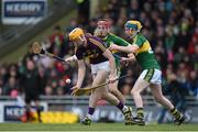 6 March 2016; Podge Doran, Wexford, in action against Tommy Casey, centre, and Dougie Fitzelle, Kerry. Allianz Hurling League, Division 1B, Round 3, Kerry v Wexford. Austin Stack Park, Tralee, Co. Kerry. Picture credit: Brendan Moran / SPORTSFILE
