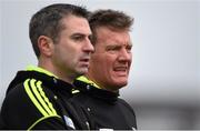 6 March 2016; Donegal selector Jack Cooney, right, alongside manager Rory Gallagher. Allianz Football League, Division 1, Round 4, Kerry v Donegal. Austin Stack Park, Tralee, Co. Kerry. Picture credit: Brendan Moran / SPORTSFILE
