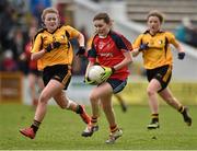 7 March 2016; Beth Norris, Scoil Mhuire, Carrick on Suir, Tipperary, in action against Muireanni Ni Ghormain, Coláiste Iosagain, Stillorgan, Dublin. Lidl All Ireland Senior A Post Primary Schools Championship Final, Coláiste Iosagain, Stillorgan, Dublin v Scoil Mhuire, Carrick on Suir, Tipperary. Nowlan Park, Kilkenny. Picture credit: Matt Browne / SPORTSFILE