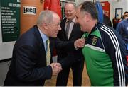 9 March 2016; Michael Ring, T.D., Minister of State for Tourism & Sport, talks to Irish National Coach Zaur Antia at the IABA High Performance Squad before a training session to mark 150 days to go to the Rio 2016 Olympic Games. National Boxing Stadium, Dublin. Picture credit: Cody Glenn / SPORTSFILE