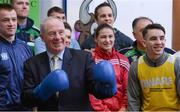 9 March 2016; Michael Ring, T.D., Minister of State for Tourism & Sport meets with the IABA High Performance Squad before a training session to mark 150 days to go to the Rio 2016 Olympic Games. National Boxing Stadium, Dublin. Picture credit: Piaras Ó Mídheach / SPORTSFILE