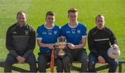 9 March 2016; In attendance at the Masita Post Primary School Championships Launch are, from left, Steven McDonnell, Masita Ambassador, Tommy Kinsella and Adam McDermott, Dunshaughlin CC, and Stephen Reddy, Masita. Croke Park, Dublin. Picture credit: Piaras Ó Mídheach / SPORTSFILE