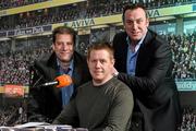 10 March 2016; Mark Russell, Aviva, left, Hugh Cahill, Presenter of Game On and Dermot Rigley, Commercial Head of RTE Sport at the 2FM Game On International Special at the Aviva Fan Studio in Aviva Stadium. 70 lucky fans had the opportunity to attend the broadcast of the Aviva sponsored Game On on RTÉ 2FM previewing Saturday’s match between Ireland and Italy in Aviva Stadium, Lansdowne Road, Dublin. Picture credit: Matt Browne / SPORTSFILE