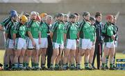 21 February 2010; The Limerick team stand together for the national anthem before the game. Allianz GAA Hurling National League, Division 1 Round 1, Limerick v Galway, John Fitzgerald Park, Kilmallock, Co. Limerick. Picture credit: Brendan Moran / SPORTSFILE