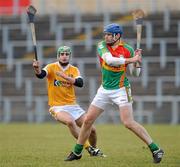 21 February 2010; Mark Brennan, Carlow, in action against Shane McNaughton, Antrim. Allianz GAA Hurling National League Division 2 Round 1, Antrim v Carlow, Casement Park, Belfast. Picture credit: Oliver McVeigh / SPORTSFILE