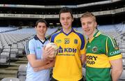 23 February 2010; At the launch of the Cadbury GAA Football U21 All Ireland Championship are, front, from left, players Rory O'Carroll, Dublin, Donal Shine, Roscommon and Barry John Walsh, Kerry. This is Cadbury’s sixth year as sponsor and will see even more support given to the championship with in-store activity, digital initiatives, and further on-street activity taking place over the next 3 months. For more details log onto www.cadburygaau21.com or join Cadbury GAA Football on facebook. Croke Park, Dublin. Picture credit: Brendan Moran / SPORTSFILE