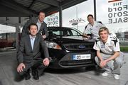 23 February 2010; Ronan Finn, front right, Sporting Fingal and PFAI/Ford first Division player of the year and Gary Twigg, second from right, Shamrock Rovers, PFAI/Ford Premier Division Player of the year, receiving their brand new Ford Focus cars from Damien Callaly, left, Airside Ford's Sales Manager, also in picture is Stephen McGuinness, second from left, General Secretary, Professional Footballers Association of Ireland. Airside Ford, Airside Motor Park, Swords, Co. Dublin. Picture credit: David Maher / SPORTSFILE