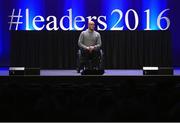 11 March 2016; Adventurer, athlete and author Mark Pollock speaking at the 10th Annual Terenure College ‘Leaders On Our Level’ at the Convention Centre. The event, completely organised by the transition year students of Terenure College in Dublin, saw a series of speakers inspire and motivate the 2000 students in attendance. Special guests included adventurer Mark Pollock, musician and author Bressie, ex Ireland Women’s Rugby Captain Fiona Coghlan, Kerry footballing Legend Colm Cooper, Fiona Carey, Director of Operations, Microsoft, sports psychologist Enda McNulty, Michael Carey, Chairman, Bord Bia, Donna Reilly, HR Business Partner, AIB, Fr. Peter McVerry and Bernard Byrne, Chief Executive, AIB. Convention Centre, Dublin.  Picture credit: Ramsey Cardy / SPORTSFILE