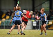 11 March 2016; Jennifer Barry, University College Cork, in action against Deirdre Foley, 4 and Molly Curran, University College Dublin. O'Connor Cup Semi-Final - University College Cork v University College Dublin. John Mitchels GAA Club, Tralee, Co. Kerry.  Picture credit: Brendan Moran / SPORTSFILE