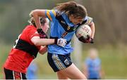 11 March 2016; Lucy Collins, University College Dublin, in action against Jennifer Barry, University College Cork. O'Connor Cup Semi-Final - University College Cork v University College Dublin. John Mitchels GAA Club, Tralee, Co. Kerry.  Picture credit: Brendan Moran / SPORTSFILE