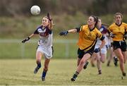 11 March 2016; Aileen Wall, University of Limerick, in action against Aisling McAuliffe, Dublin City University. O'Connor Cup Semi-Final - University of Limerick v Dublin City University. John Mitchels GAA Club, Tralee, Co. Kerry.  Picture credit: Brendan Moran / SPORTSFILE