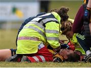 11 March 2016; Lorraine O'Shea, Dublin City University, is attended to my medical personnel before being stretchered off the pitch. O'Connor Cup Semi-Final - University of Limerick v Dublin City University. John Mitchels GAA Club, Tralee, Co. Kerry.  Picture credit: Brendan Moran / SPORTSFILE