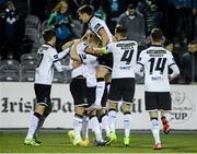 11 March 2016; Paddy Barrett, Dundalk, centre, is congratulated by team mates after scoring the first goal. SSE Airtricity League Premier Division, Dundalk v Finn Harps. Oriel Park, Dundalk, Co. Louth. Picture credit: Oliver McVeigh / SPORTSFILE