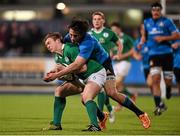 11 March 2016; Brett Connon, Ireland, is tackled by Giovanni Pettinelli, Italy. Electric Ireland U20 Six Nations Rugby Championship, Ireland v Italy. Donnybrook Stadium, Donnybrook, Dublin.  Picture credit: Stephen McCarthy / SPORTSFILE