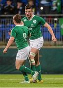 11 March 2016; Shane Daly, behind, Ireland, celebrates scoring his sides first try with team-mate John Poland. Electric Ireland U20 Six Nations Rugby Championship, Ireland v Italy. Donnybrook Stadium, Donnybrook, Dublin.  Picture credit: Piaras Ó Mídheach / SPORTSFILE