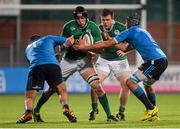 11 March 2016; Peter Claffey, Ireland, is tackled by Daniel Rimpelli, left, and Davide Ciotoli, Italy. Electric Ireland U20 Six Nations Rugby Championship, Ireland v Italy. Donnybrook Stadium, Donnybrook, Dublin.  Picture credit: Piaras Ó Mídheach / SPORTSFILE