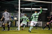 11 March 2016; Danny North, Shamrock Rovers, left, scores his side's first goal. SSE Airtricity League Premier Division, Shamrock Rovers v Wexford Youths. Tallaght Stadium, Tallaght, Co. Dublin.  Picture credit: David Maher / SPORTSFILE