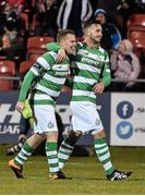 11 March 2016; Danny North, left, Shamrock Rovers, celebrates scoring his side's first goal with team-mate Mikey Drennan. SSE Airtricity League Premier Division, Shamrock Rovers v Wexford Youths. Tallaght Stadium, Tallaght, Co. Dublin.  Picture credit: David Maher / SPORTSFILE