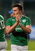 11 March 2016; Jacob Stockdale, Ireland, celebrates after the game. Electric Ireland U20 Six Nations Rugby Championship, Ireland v Italy. Donnybrook Stadium, Donnybrook, Dublin.  Picture credit: Piaras Ó Mídheach / SPORTSFILE