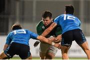 11 March 2016; Conán O'Donnell, Ireland, is tackled by Roberto Dal Zilio, left, and Marco Zanon, Italy. Electric Ireland U20 Six Nations Rugby Championship, Ireland v Italy. Donnybrook Stadium, Donnybrook, Dublin.  Picture credit: Piaras Ó Mídheach / SPORTSFILE