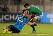 11 March 2016; Jacob Stockdale, Ireland, is tackled by Roberto Dal Zilio, Italy. Electric Ireland U20 Six Nations Rugby Championship, Ireland v Italy. Donnybrook Stadium, Donnybrook, Dublin.  Picture credit: Piaras Ó Mídheach / SPORTSFILE