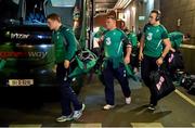 12 March 2016; Ireland's Josh van der Flier, left, Nathan White, centre, and Ultan Dillane arrive ahead of the game. RBS Six Nations Rugby Championship, Ireland v Italy. Aviva Stadium, Lansdowne Road, Dublin. Picture credit: Ramsey Cardy / SPORTSFILE