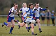 12 March 2016; Niamh Kelly, St Patrick's College, in action against Caroline Hickey, left and Laura-Marie Maher, Mary Immaculate College Limerick. Giles Cup Final 2016, St Patrick's College, Drumcondra v Mary Immaculate College, Limerick. John Mitchels GAA Club, Tralee, Co. Kerry. Picture credit: Brendan Moran / SPORTSFILE