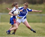 12 March 2016; Elaine Crowley, Mary Immaculate College Limerick, in action against Muireann Ni Scannaill, St Patrick's College. Giles Cup Final 2016, St Patrick's College, Drumcondra, v Mary Immaculate College, Limerick. John Mitchels GAA Club, Tralee, Co. Kerry. Picture credit: Brendan Moran / SPORTSFILE