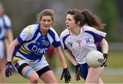 12 March 2016; Leann Walsh, Mary Immaculate College Limerick, in action against Grace Kelly, St Patrick's College. Giles Cup Final 2016, St Patrick's College, Drumcondra v Mary Immaculate College, Limerick. John Mitchels GAA Club, Tralee, Co. Kerry. Picture credit: Brendan Moran / SPORTSFILE