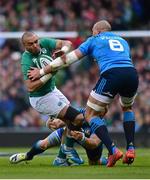12 March 2016; Simon Zebo, Ireland, is tackled by Sergio Parisse, Italy. RBS Six Nations Rugby Championship, Ireland v Italy. Aviva Stadium, Lansdowne Road, Dublin. Picture credit: Ramsey Cardy / SPORTSFILE