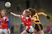 12 March 2016; Clodagh Lohan, Mercy S.S. Ballymahon, Longford, in action against Brid O'Connor, Scoil Phobail Sliabh Luachra, Rathmore, Kerry. Lidl All Ireland Junior C Post Primary Schools Championship Final 2016, Mercy S.S. Ballymahon, Longford v Scoil Phobail Sliabh Luachra, Rathmore, Kerry. MacDonagh Park, Nenagh, Tipperary. Picture credit: Matt Browne / SPORTSFILE
