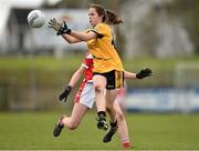 12 March 2016; Danielle O'Leary, Scoil Phobail Sliabh Luachra, Rathmore, Kerry, in action against Muirinn Claffey, Mercy S.S. Ballymahon, Longford. Lidl All Ireland Junior C Post Primary Schools Championship Final 2016, Mercy S.S. Ballymahon, Longford v Scoil Phobail Sliabh Luachra, Rathmore, Kerry. MacDonagh Park, Nenagh, Tipperary. Picture credit: Matt Browne / SPORTSFILE