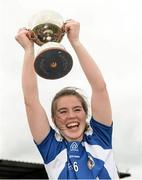 12 March 2016; St Patrick's College captain Shauna Ennis lifts the Giles Cup after the game. Giles Cup Final 2016, St Patrick's College, Drumcondra, v Mary Immaculate College, Limerick. John Mitchels GAA Club, Tralee, Co. Kerry. Picture credit: Brendan Moran / SPORTSFILE