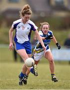 12 March 2016; Fiona Morrisey, Mary Immaculate College Limerick, in action against Siofra Cleary, St Patrick's College. Giles Cup Final 2016, St Patrick's College, Drumcondra, v Mary Immaculate College, Limerick. John Mitchels GAA Club, Tralee, Co. Kerry. Picture credit: Brendan Moran / SPORTSFILE