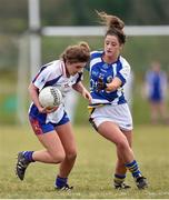12 March 2016; Aoife Nic an Bhaird, Mary Immaculate College Limerick, in action against Ailbhe Boyle, St Patrick's College. Giles Cup Final 2016, St Patrick's College, Drumcondra, v Mary Immaculate College, Limerick. John Mitchels GAA Club, Tralee, Co. Kerry. Picture credit: Brendan Moran / SPORTSFILE