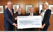 2 June 2016; From left to right, FAI Chief Executive John Delaney, Brother Kevin Crowley, John Giles, from the John Giles Foundation, and Emma English, Dublin Free Event Coordinator, during the FAI cheque presentation to Brother Kevin's Charity at the FAI HQ, National Sports Campus, Abbotstown, Dublin. Photo by Seb Daly/Sportsfile