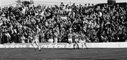 12 April 1987; Mick Byrne is congratulated by Shamrock Rovers players, including Pat Byrne, Harry Kenny and Keith Duignam, after scoring a goal in front of their supporters during the final match to be played at the venue. Shamrock Rovers v Sligo Rovers, League of Ireland, First Division, Glenmalure Park, Milltown, Dublin. Picture credit: Ray McManus / SPORTSFILE