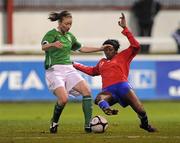 25 February 2010; Shannon McDonnell, Republic of Ireland, in action against Siga Tandia, France. Women's Senior International Friendly, Republic of Ireland v France, Richmond Park, Dublin. Picture credit: Stephen McCarthy / SPORTSFILE