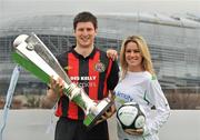 26 February 2010; Model Jenny Lee Masterson with Ken Oman, Bohemians, at the launch of 2010 Airtricity League. D4 Berkely Hotel, Ballsbridge, Dublin. Picture credit: David Maher / SPORTSFILE