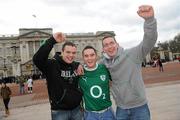 26 February 2010; Ireland supporters, from left, Eric Connolly, Martin Fallon, and Robert Connolly, from Galway, outside Buckingham Palace in London ahead of their RBS Six Nations Rugby Championship match against England on Saturday. Buckingham Palace, London. Picture credit: Brendan Moran / SPORTSFILE