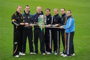 26 February 2010; GAA Stars, from left, Henry Shefflin, Kilkenny, Neill McManus, Antrim, John Mullane, Waterford, Ben O'Connor, Cork, Ollie Canning, Galway, Eoin Kelly, Tipperary, and David O'Callaghan, Dublin, with the Liam MacCarthy Cup at the announcement of a new partnership with Centra and its 558 retail partners. Centra have been confirmed as an official sponsor of the GAA Hurling All-Ireland Championship. Croke Park, Dublin. Picture credit: Ray McManus / SPORTSFILE