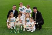 26 February 2010; Michael Morgan, Centra Sales Director, left, and Garret Jordan, Chairman, Centra Retailer Council, right, with GAA Stars of the future, from left, Kelli Clarke, Castleknock, Dara O'Shaughnessy, Navan Road, Dublin, Max Lally, Ashbourne, Co Meath, Alanna Clarke, Castleknock, Kasra Sangri, Sandyford, and Anthony Lyons, Sandyford, Dublin, with the Liam MacCarthy Cup at the announcement of a new partnership with Centra and its 558 retail partners. Centra have been confirmed as an official sponsor of the GAA Hurling All-Ireland Championship. Croke Park, Dublin. Picture credit: Ray McManus / SPORTSFILE