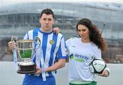 26 February 2010; Brian Gartland, Monaghan United, with model Georgia Salpa at the launch of 2010 Airtricity First Division. D4 Berkely Hotel, Ballsbridge, Dublin. Picture credit: David Maher / SPORTSFILE